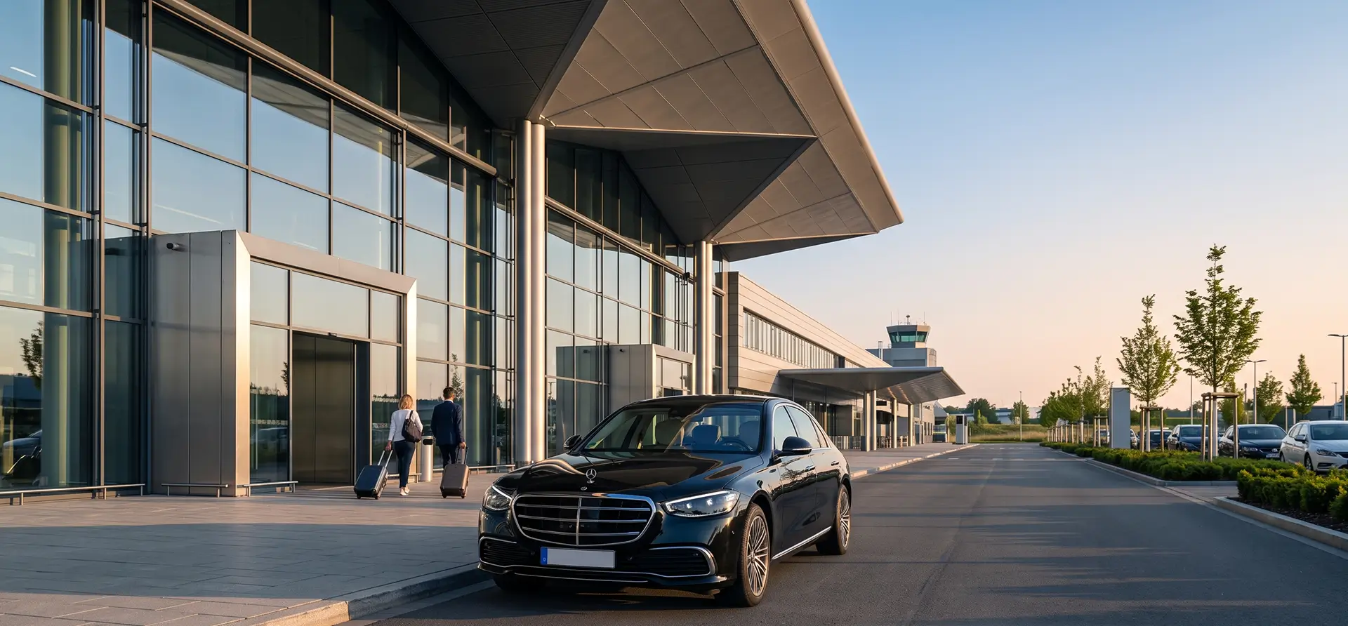 Executive chauffeur car at Bergen Airport at dusk