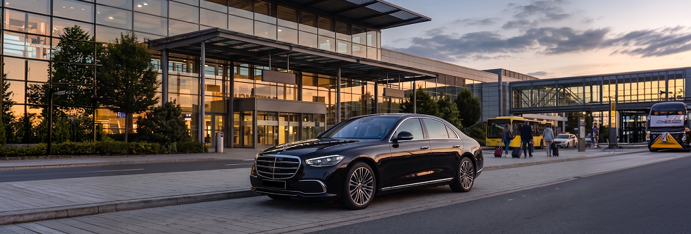 Bergen Airport terminal with chauffeur car